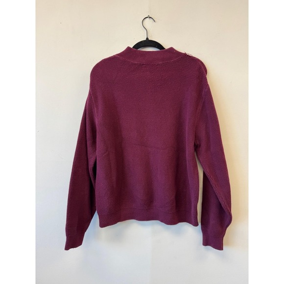 Vintage Lands End Sweater Mens Large Brugundy Henley Ribbed Knit Pullover 90s - Picture 3 of 6